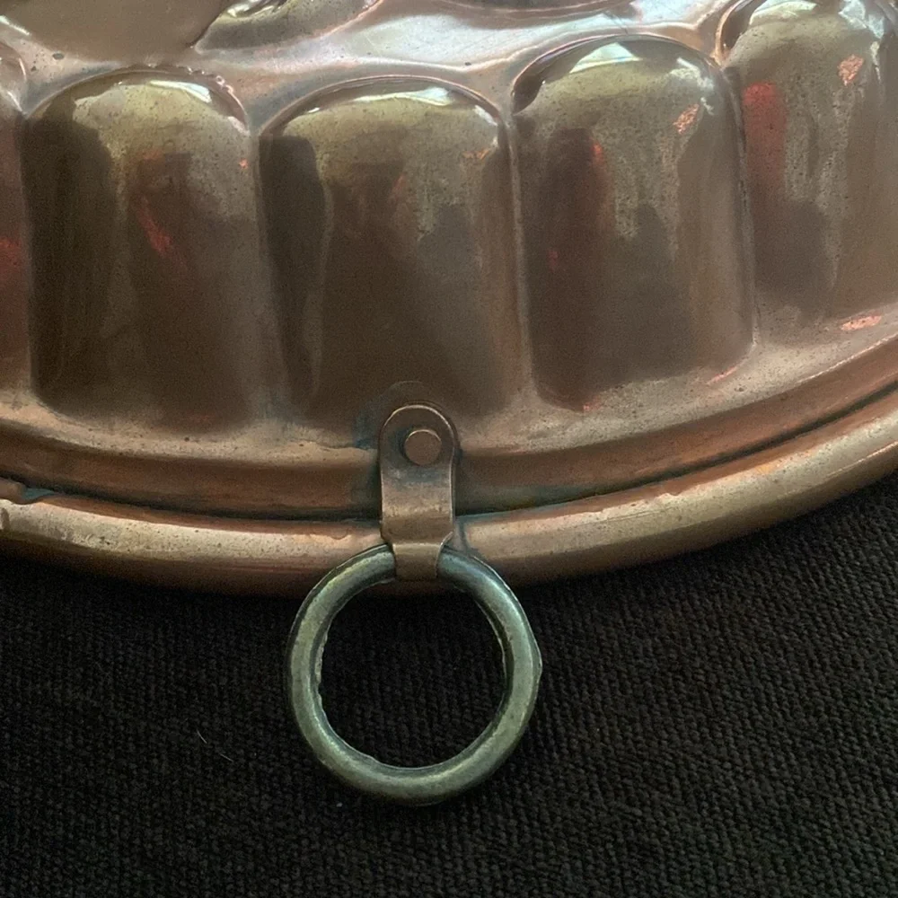 Copper Large Cake Jello Mold Tulip Flowers Grapes Tin Lined - w/Hook   Vintage